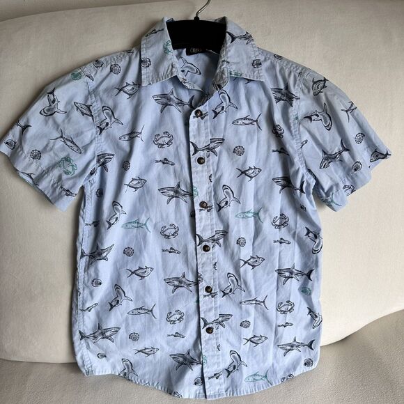 Route 66 Other - Boys Route 66 Button Up Short Sleeve Shirt Blue Shark Print Size L 10/12 B31